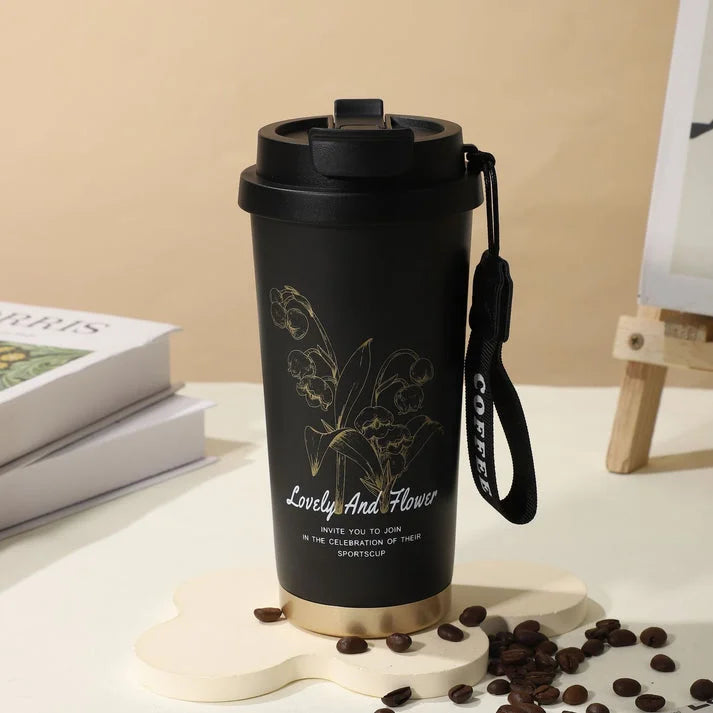 Black Lily of the Valley Steel Insulated Coffee Mug