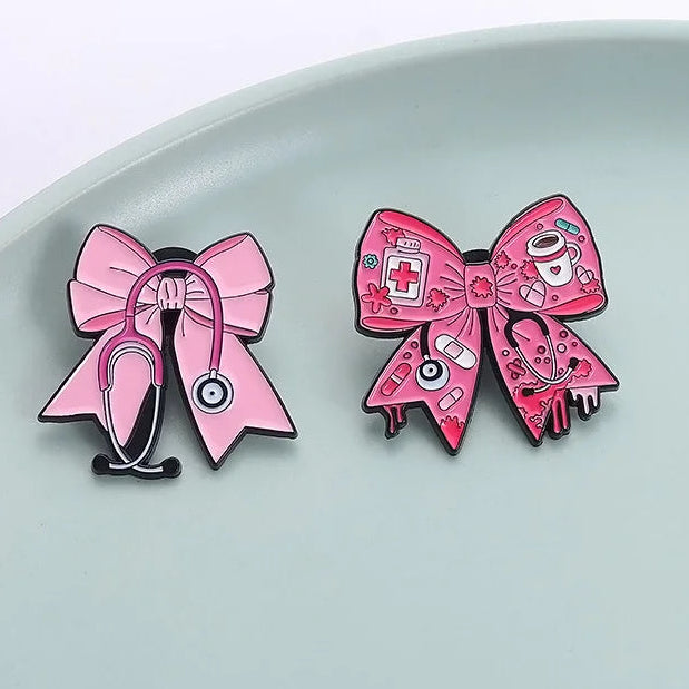 Pink Bow Stethoscope Medical Brooch Enamel Pin