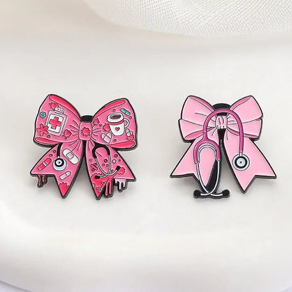 Pink Bow Stethoscope Medical Brooch Enamel Pin