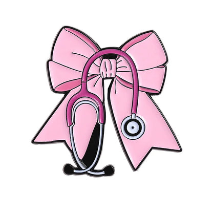 Pink Bow Stethoscope Medical Brooch Enamel Pin