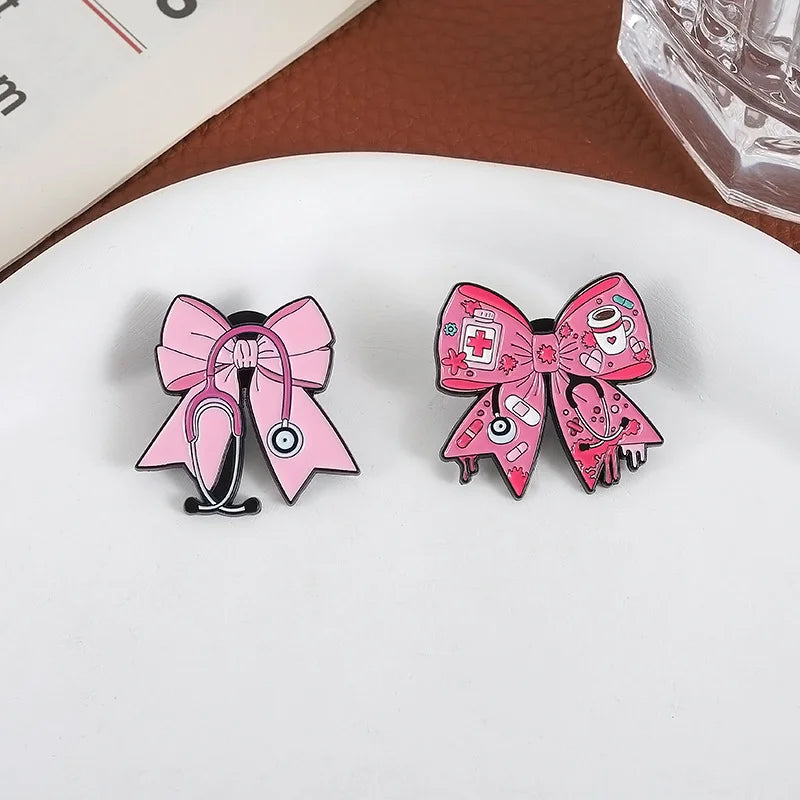 Pink Bow Stethoscope Medical Brooch Enamel Pin