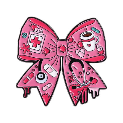 Pink Bow Stethoscope Medical Brooch Enamel Pin