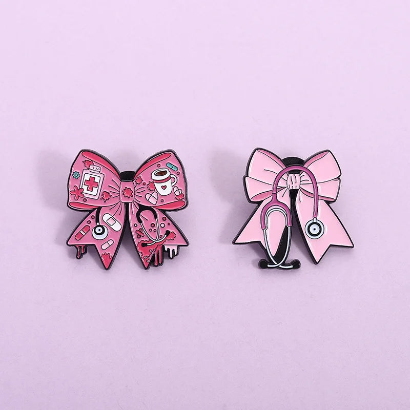 Pink Bow Stethoscope Medical Brooch Enamel Pin