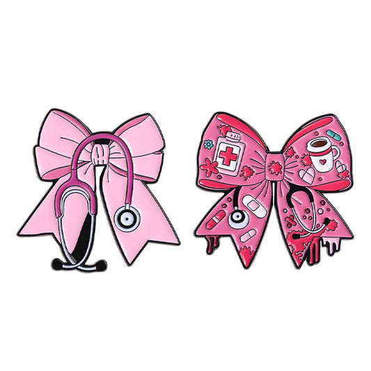 Pink Bow Stethoscope Medical Brooch Enamel Pin