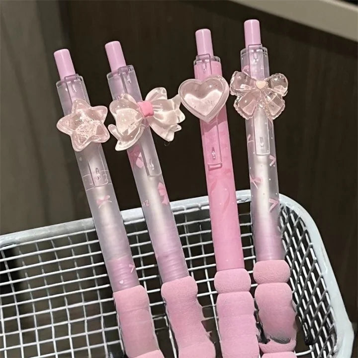Kawaii Crystal Charm Soft Grip Pen Set
