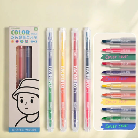 Set of colorful markers with packaging on a light background