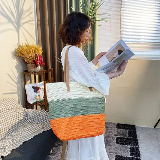Three-Color Stripes Contrast Handmade Shoulder Bag