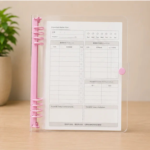 Transparent Loose Leaf Binder with Refillable Planner