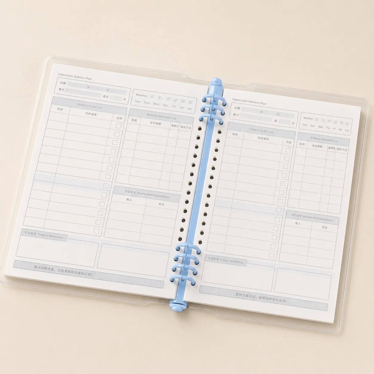 Transparent Loose Leaf Binder with Refillable Planner
