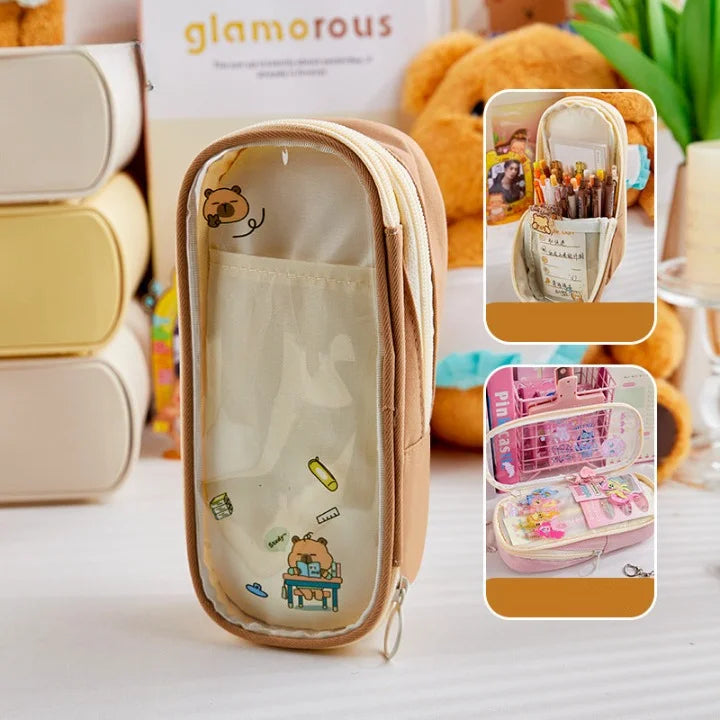 Cartoon Pattern Large Capacity Transparent Pencil Case