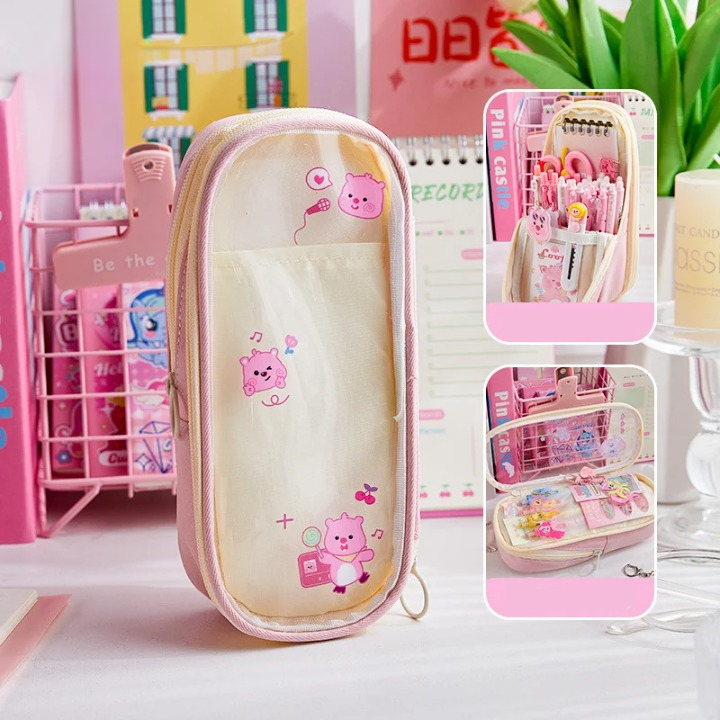 Cartoon Pattern Large Capacity Transparent Pencil Case