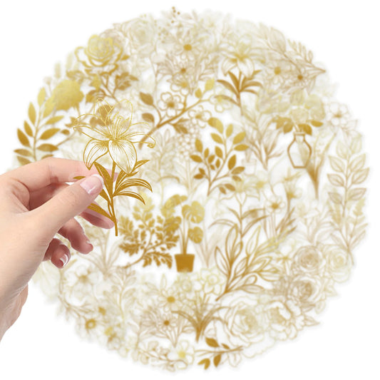 Transparent gold plant PET stickers