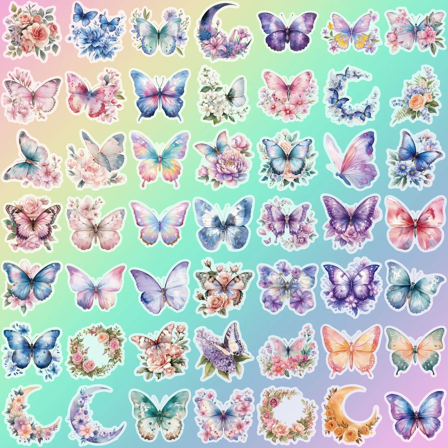 Transparent colorful butterfly stickers