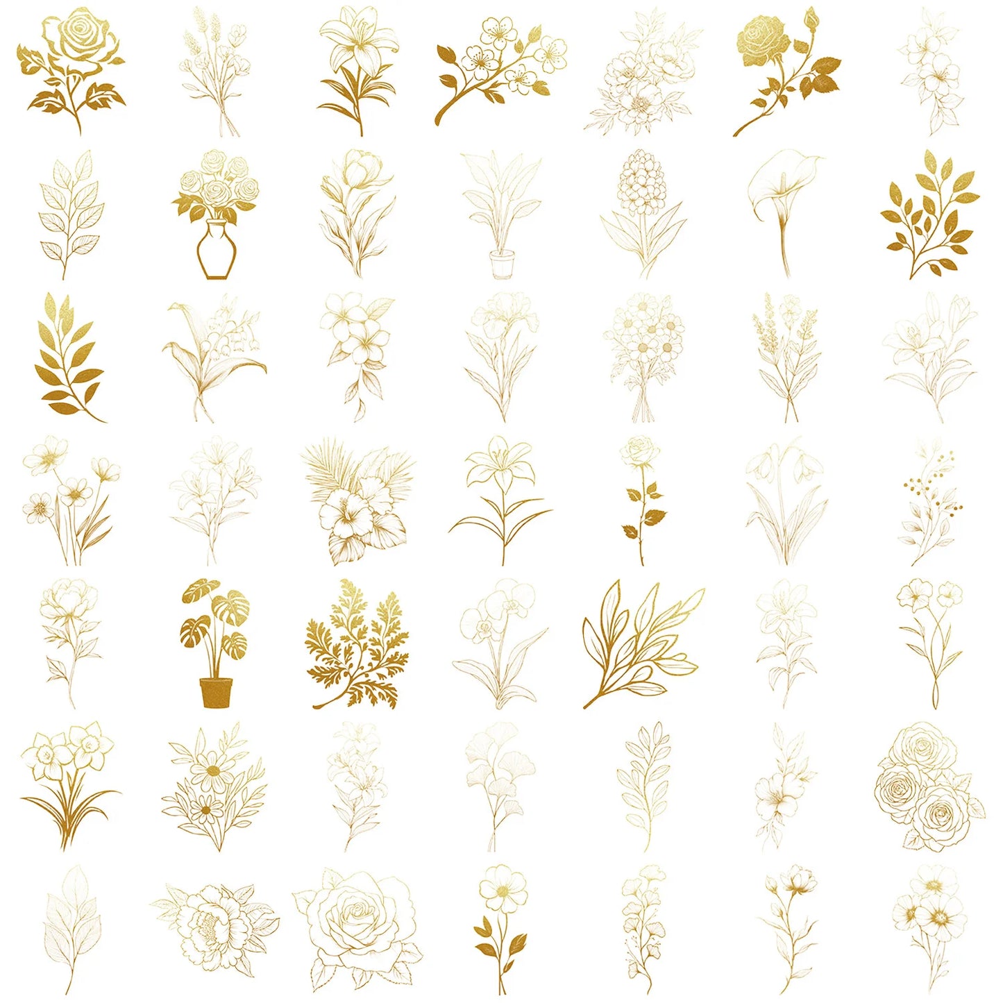 Transparent gold plant PET stickers