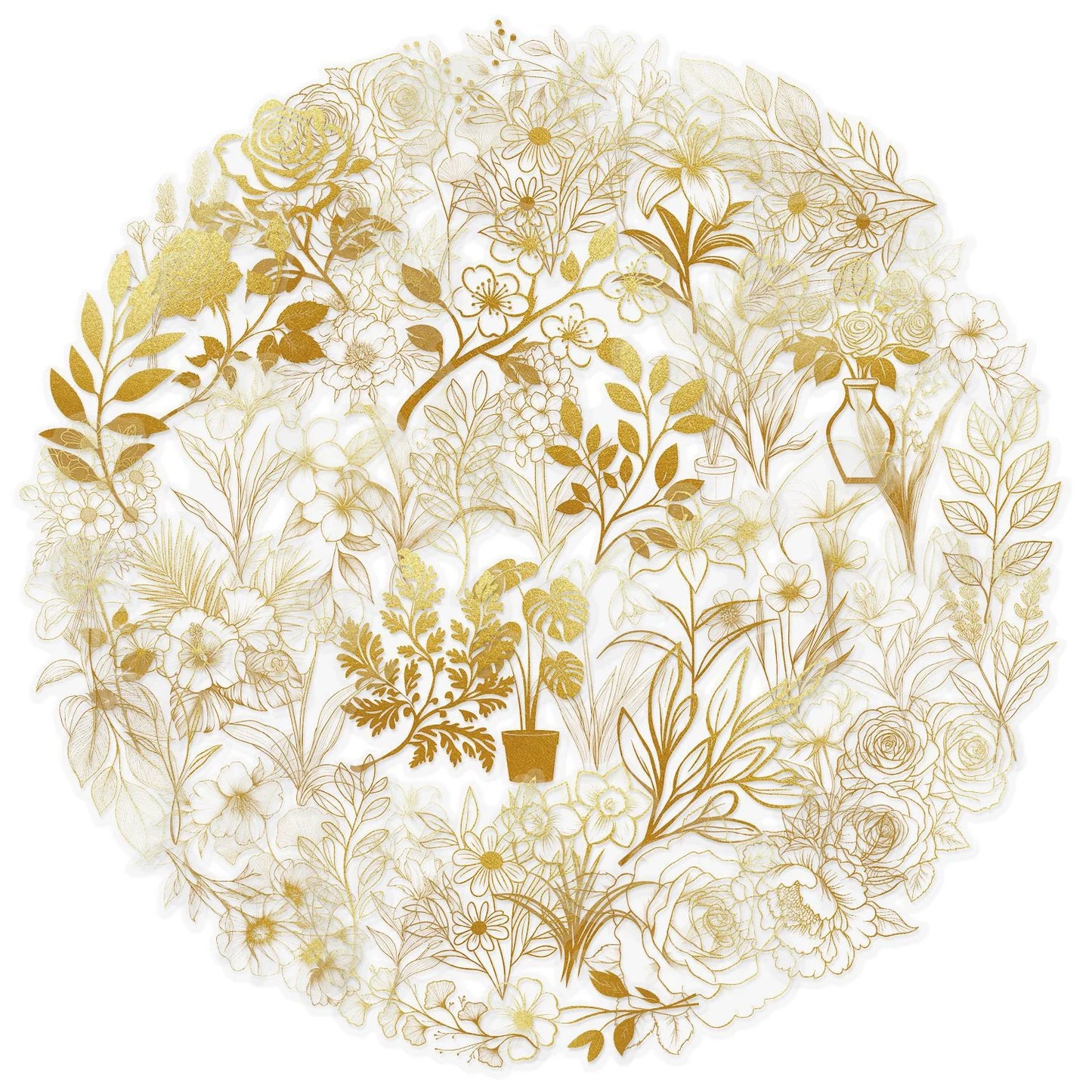 Transparent gold plant PET stickers
