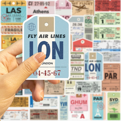 Cartoon Boarding Pass Graffiti Stickers Pack - Set of 40
