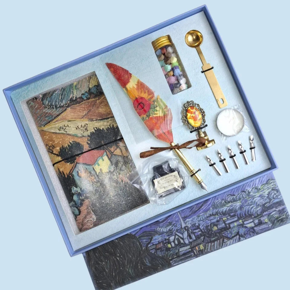 Van Gogh Vintage Leather Cover Calligraphy Set