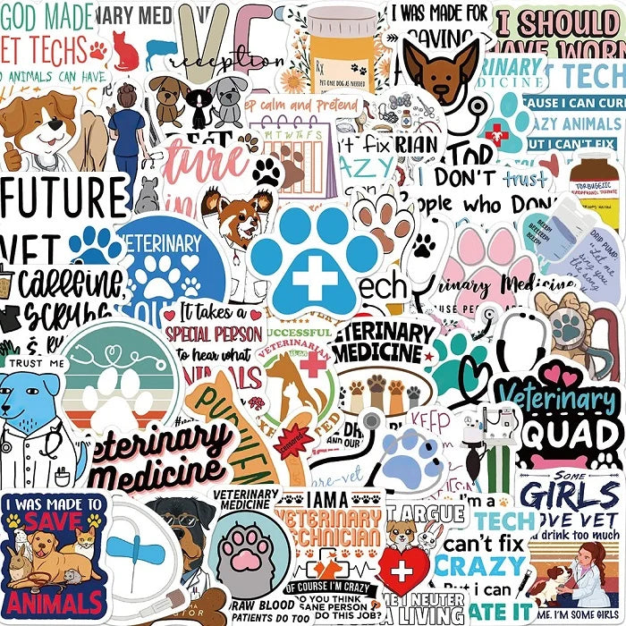 Veterinary Cartoon Graffiti Stickers Pack - Set of 50