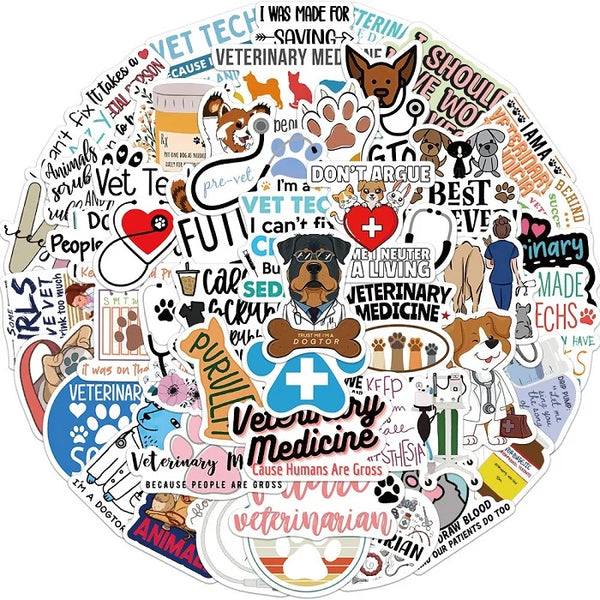 Veterinary Cartoon Graffiti Stickers Pack - Set of 50