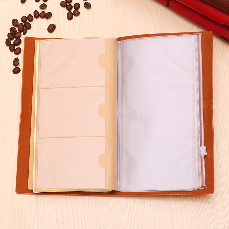 Vintage Leather Refillable Notebook with Card Sleeves & Zip Pocket
