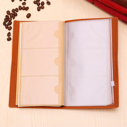 Vintage Leather Refillable Notebook with Card Sleeves & Zip Pocket