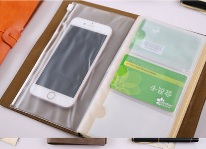 Vintage Leather Refillable Notebook with Card Sleeves & Zip Pocket