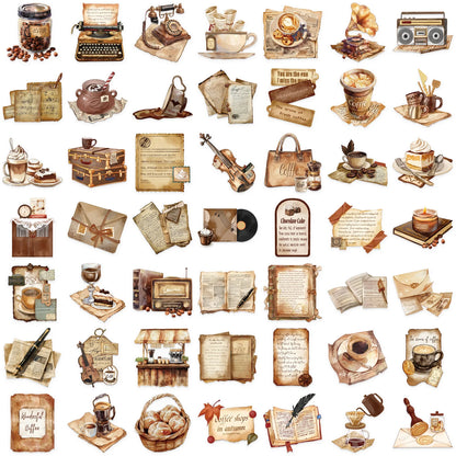 50 Retro Transparent Cafe Stickers pack