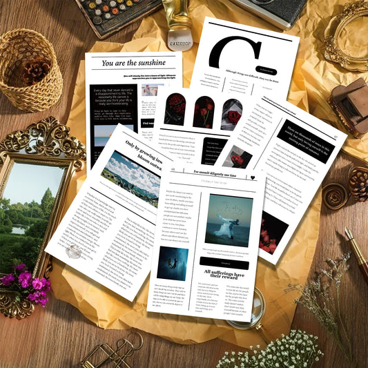 Documents on a wooden surface with decorative items