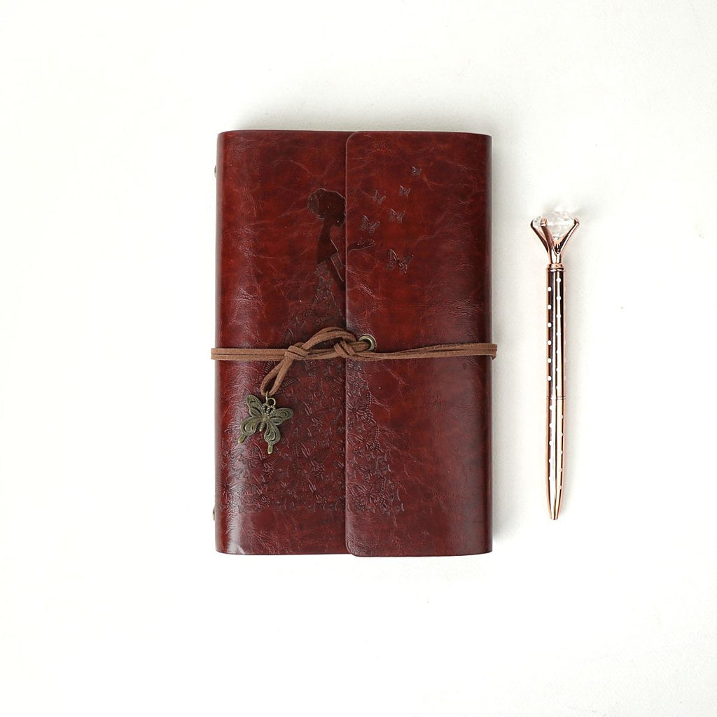 Leather Cover Loose Leaf Travel Journal with Metal Pokla Dots Pen