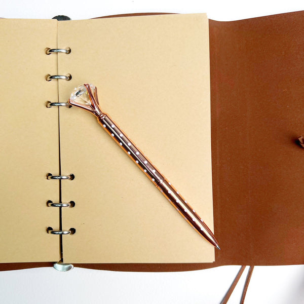 Leather Cover Loose Leaf Travel Journal with Metal Pokla Dots Pen