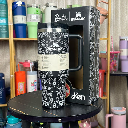 Stanley Steel Tumbler 40 oz with Plastic Straw - Black Floral
