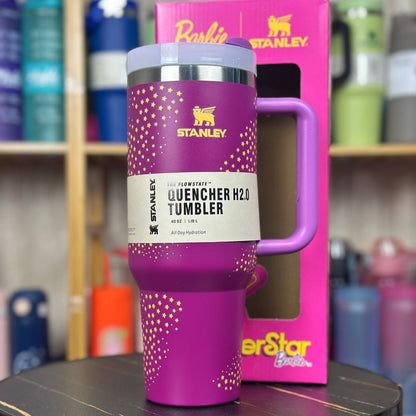 Stanley Steel Tumbler 40 oz with Plastic Straw - Purple Stars