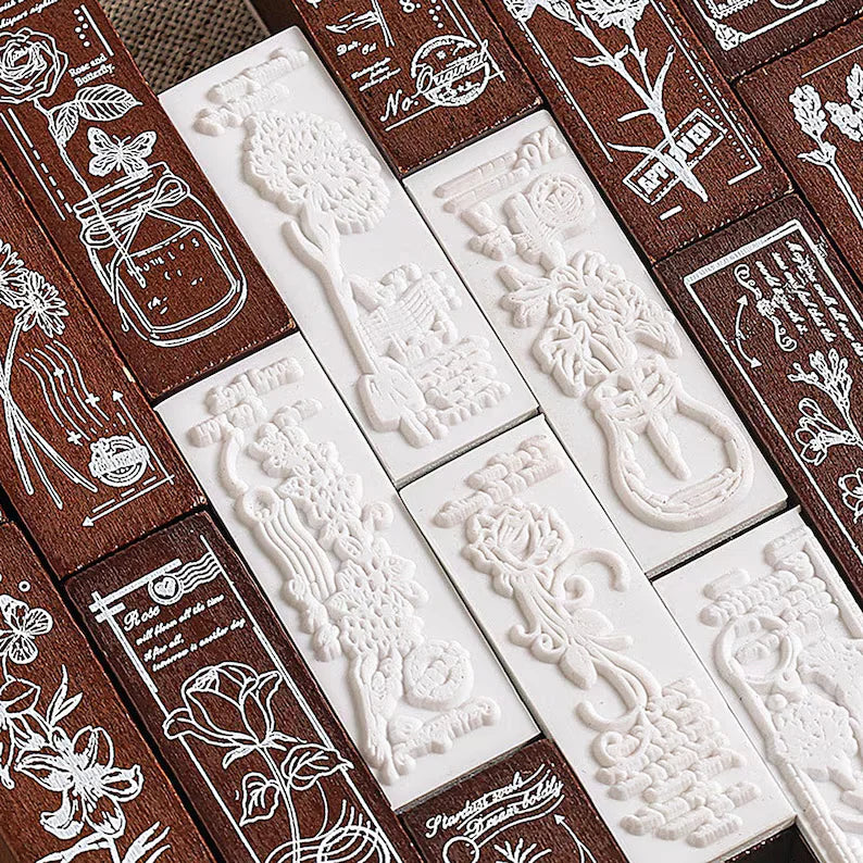 Wooden Floral Pattern Rubber Stamps