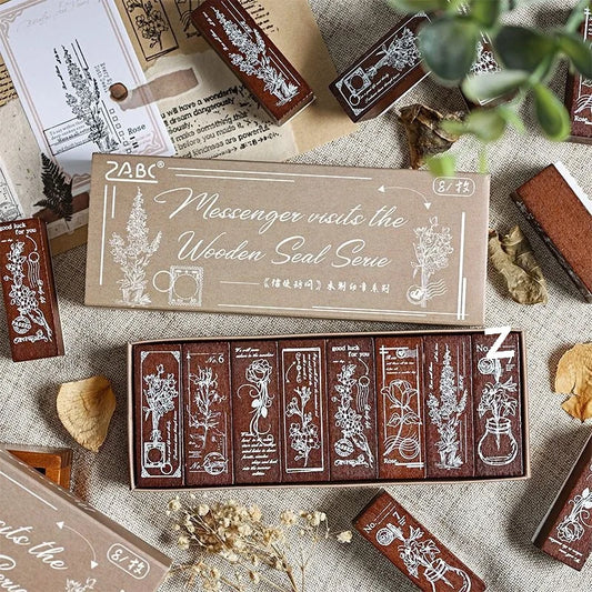 Wooden Floral Pattern Rubber Stamps