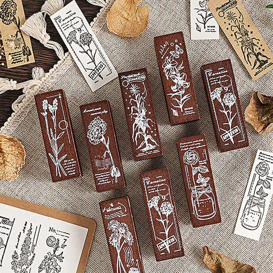 Wooden Floral Pattern Rubber Stamps