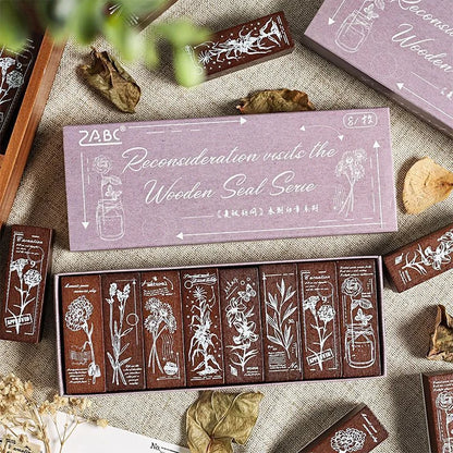Wooden Floral Pattern Rubber Stamps