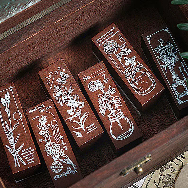 Wooden Floral Pattern Rubber Stamps