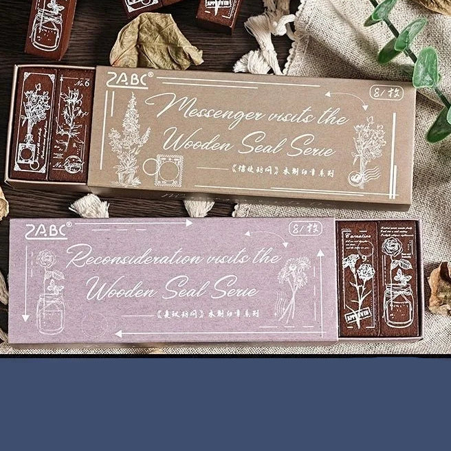 Wooden Floral Pattern Rubber Stamps