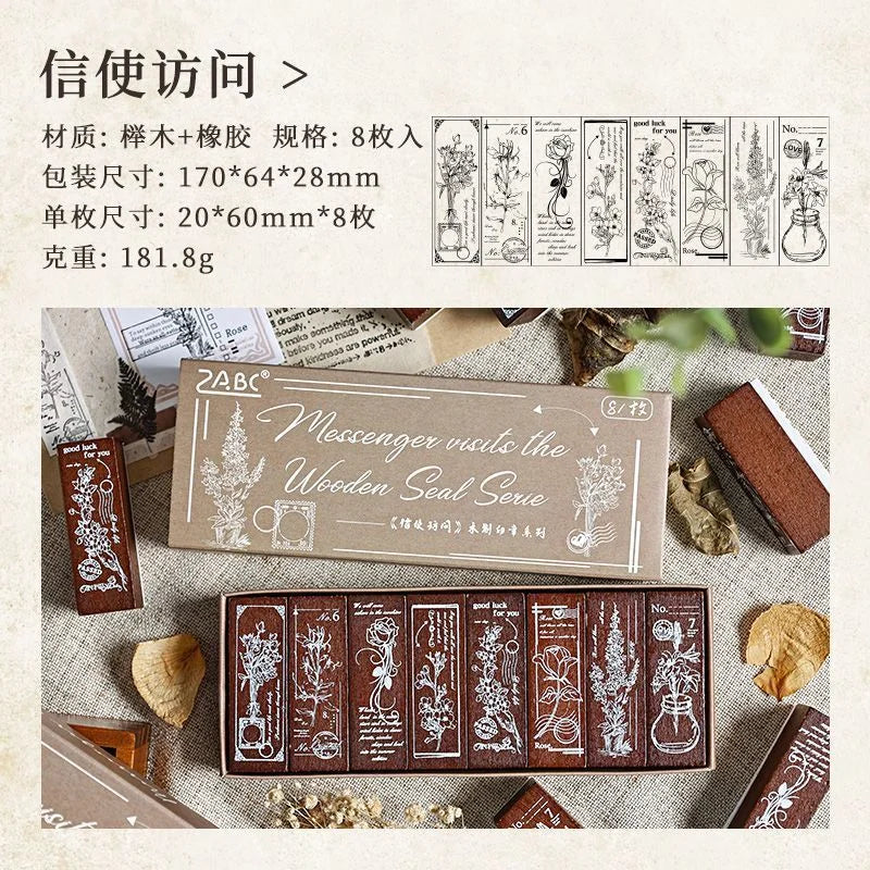 Wooden Floral Pattern Rubber Stamps