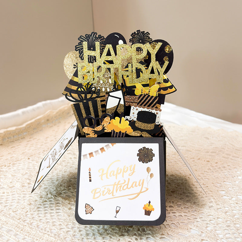 Black n Gold 3D Birthday Greeting Card