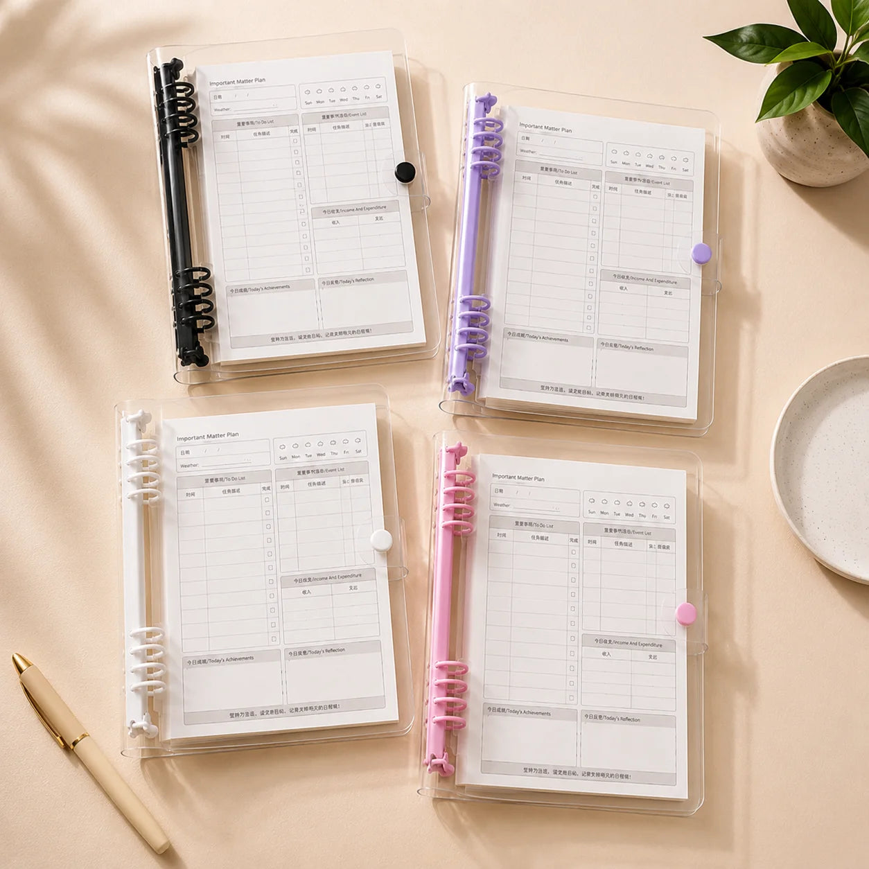 Transparent Loose Leaf Binder with Refillable Planner