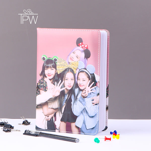 Black Pink Leather Cover Notebook Diary