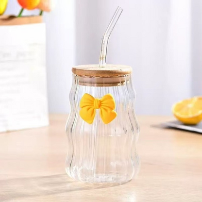 Bamboo Lid Bow Glass Cup