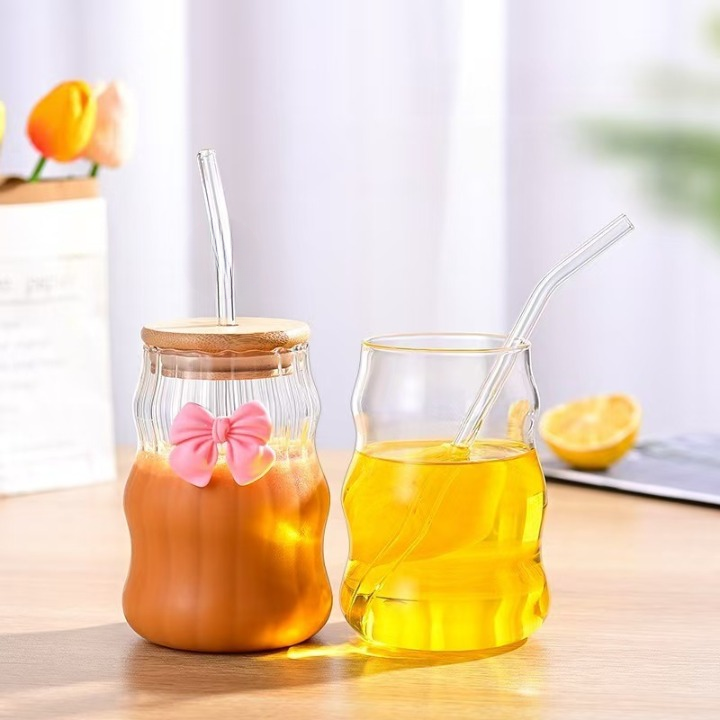 Bamboo Lid Bow Glass Cup