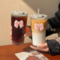 Trendy Bow Glass Cup with  Glass Straw