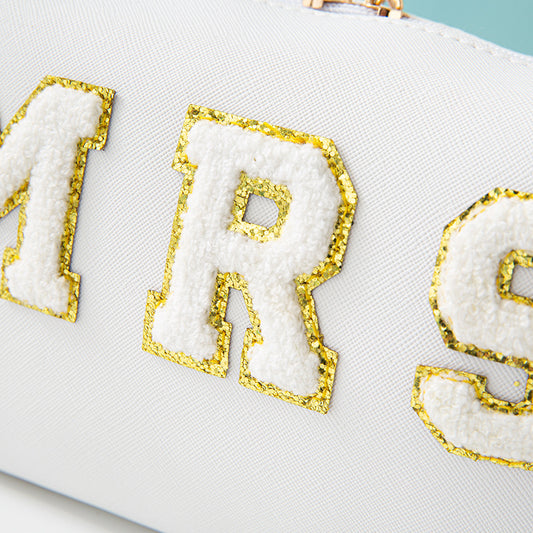 'Mrs' Embroidered Leather Cosmetic Pouch