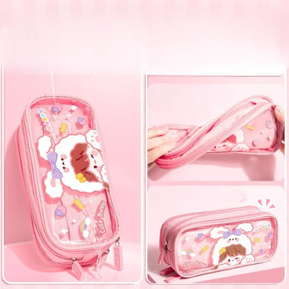 Cute Girl Triple-Layer Pencil Case And Cosmetic Pouch
