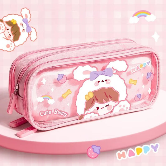 Cute Girl Triple-Layer Pencil Case And Cosmetic Pouch