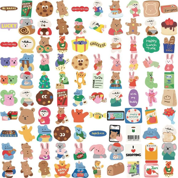 Cute Bear Daily Eatable Graffiti Stickers Pack - Set of 100