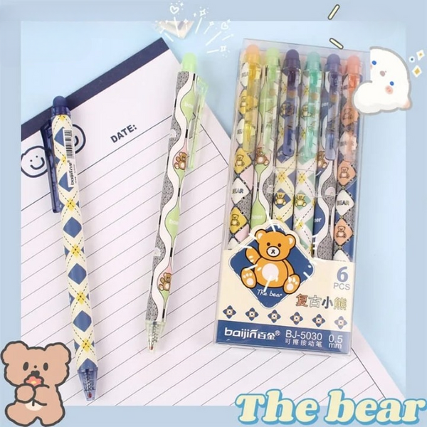 Cute Bear Erasable Gel Pen Set of 6
